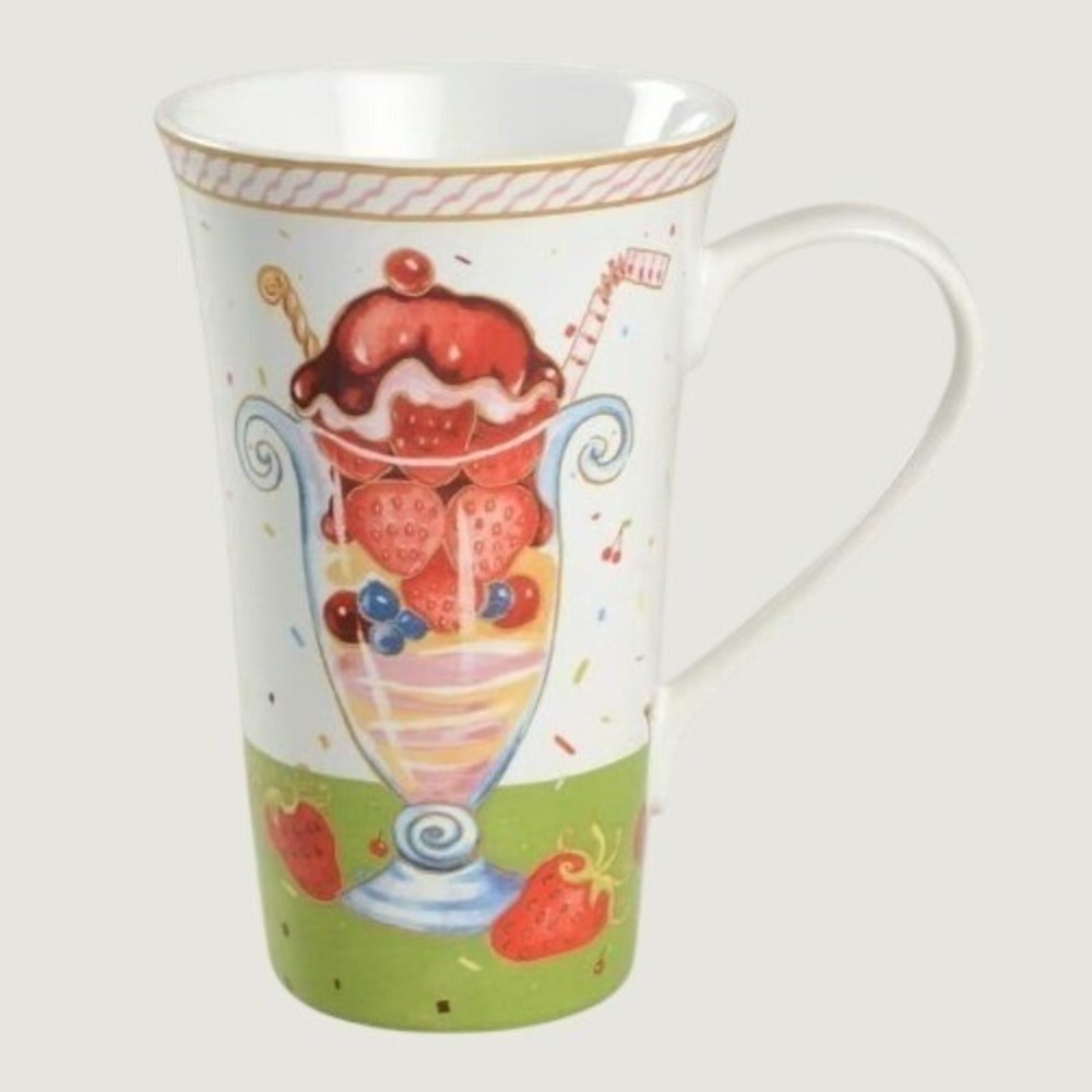222 Fifth Sweet Confetti Mug White Strawberry Sundae Latte Discontinued Decor